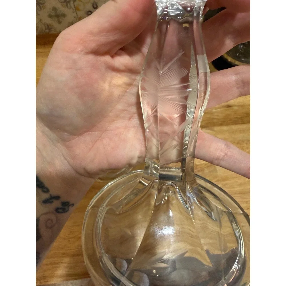 Vintage Etched Crystal Glass Candlestick Holders Pair Floral Wheat Pattern 7in